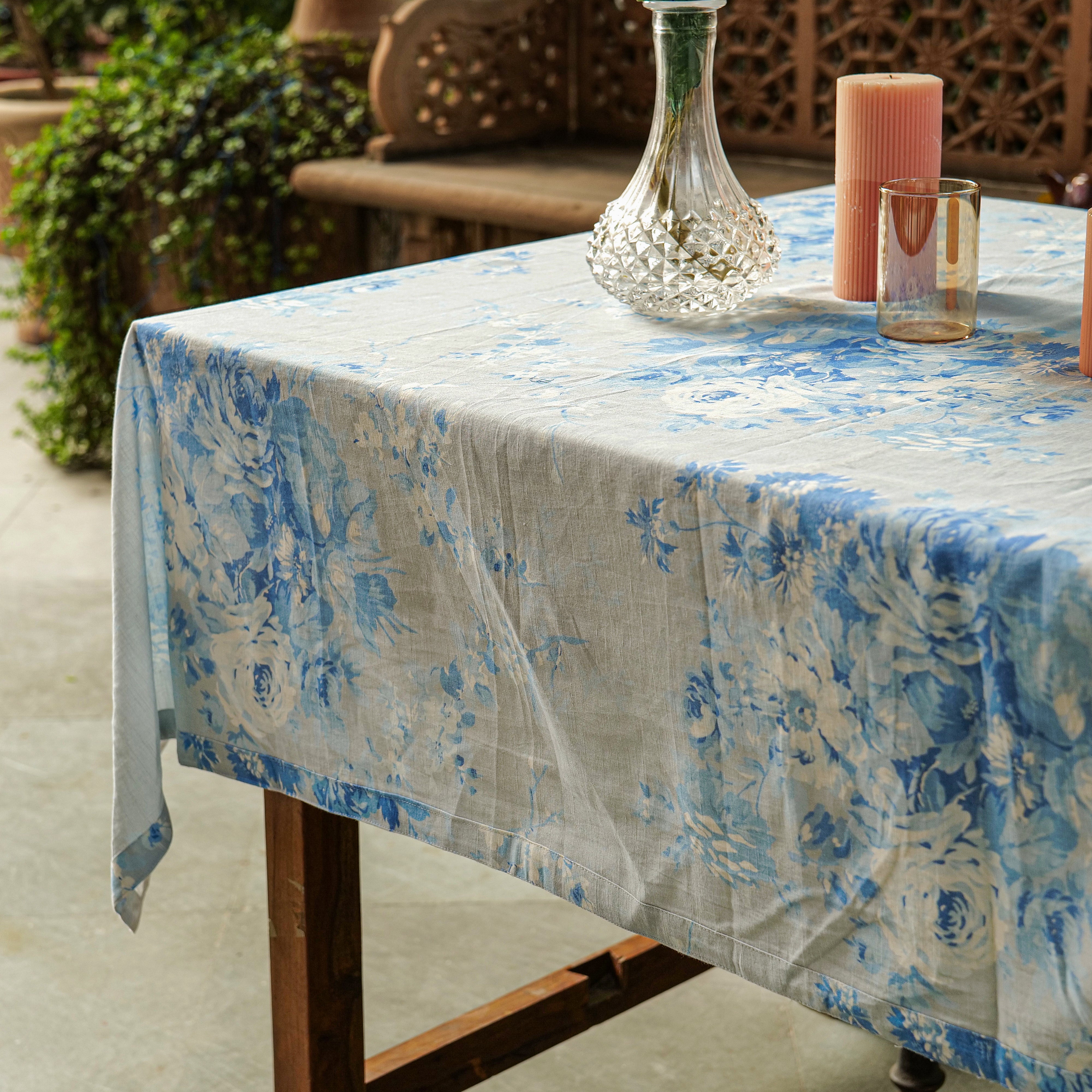 Cottage Rose Tablecloth - Soft Blue