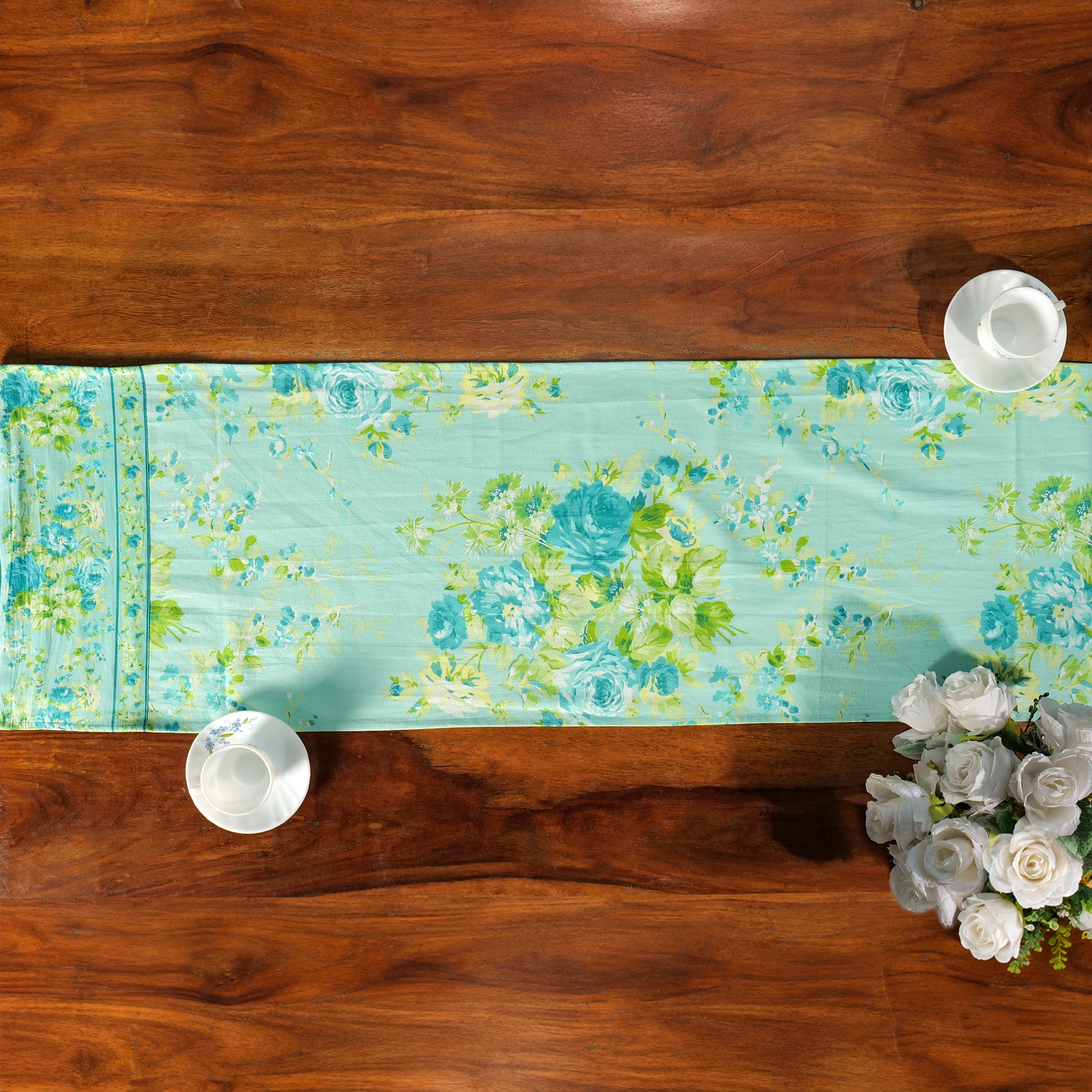 Cottage Rose Runner – Turquoise