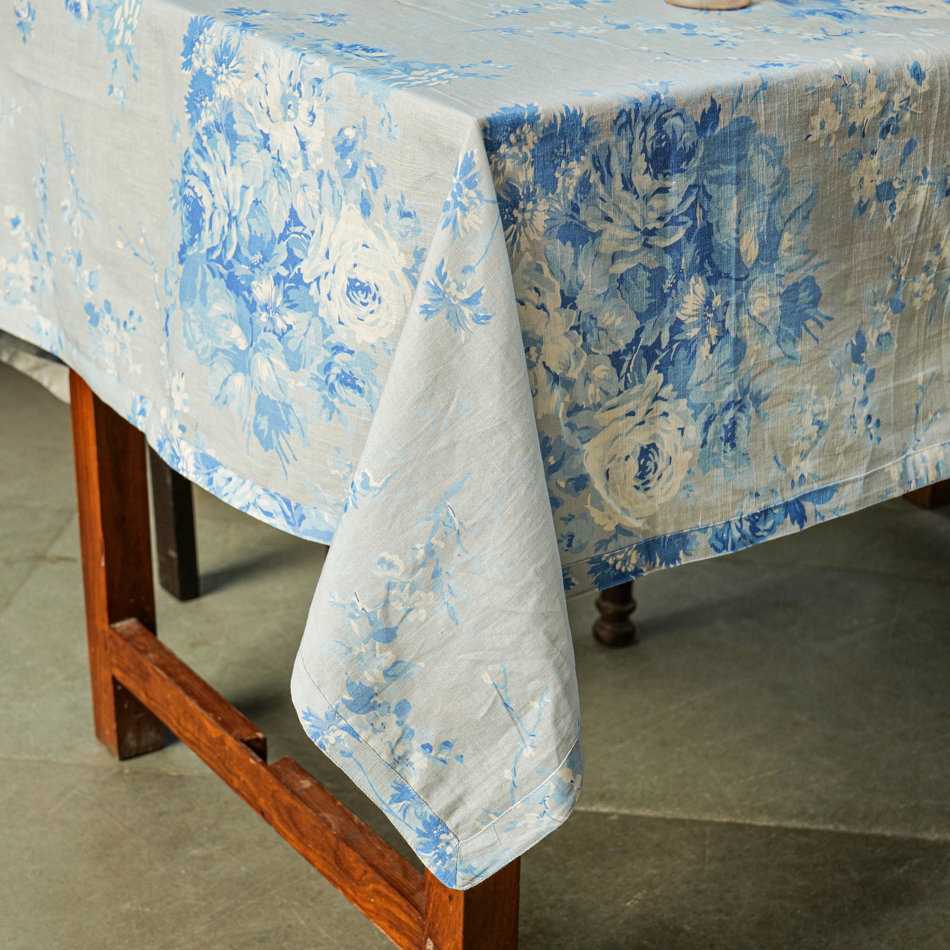 Cottage Rose Tablecloth - Soft Blue