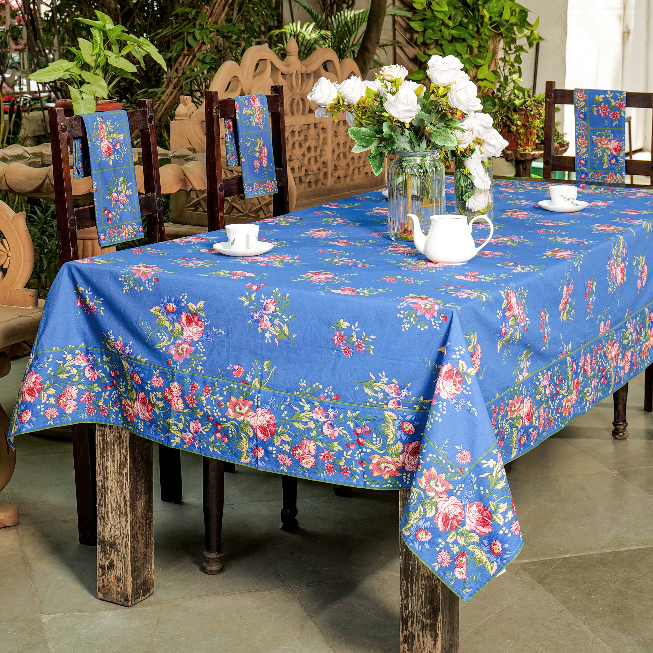 Russian Chintz Tablecloth - Blue