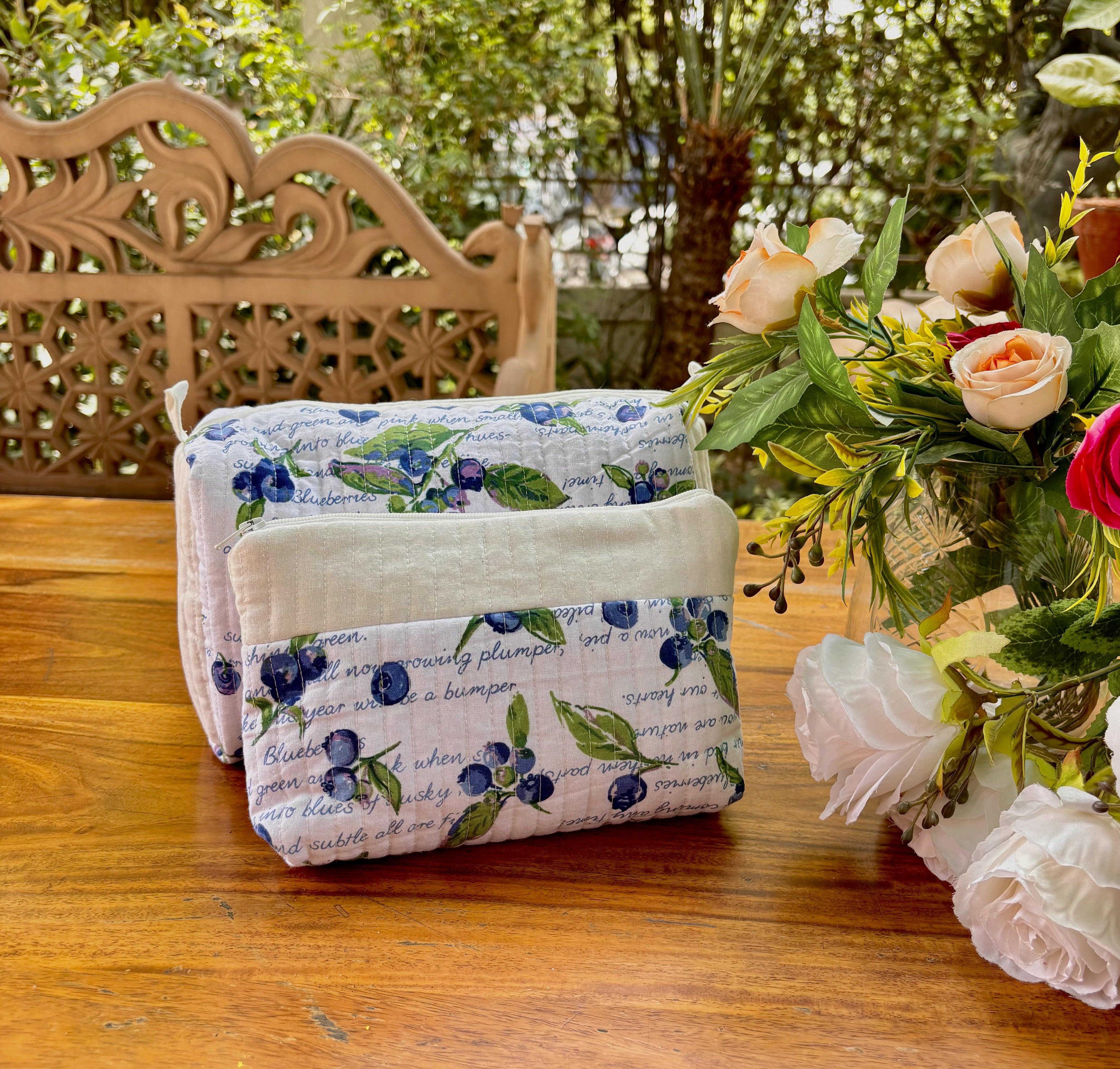 Blueberry Cosmetic Bags Set of 2 – White