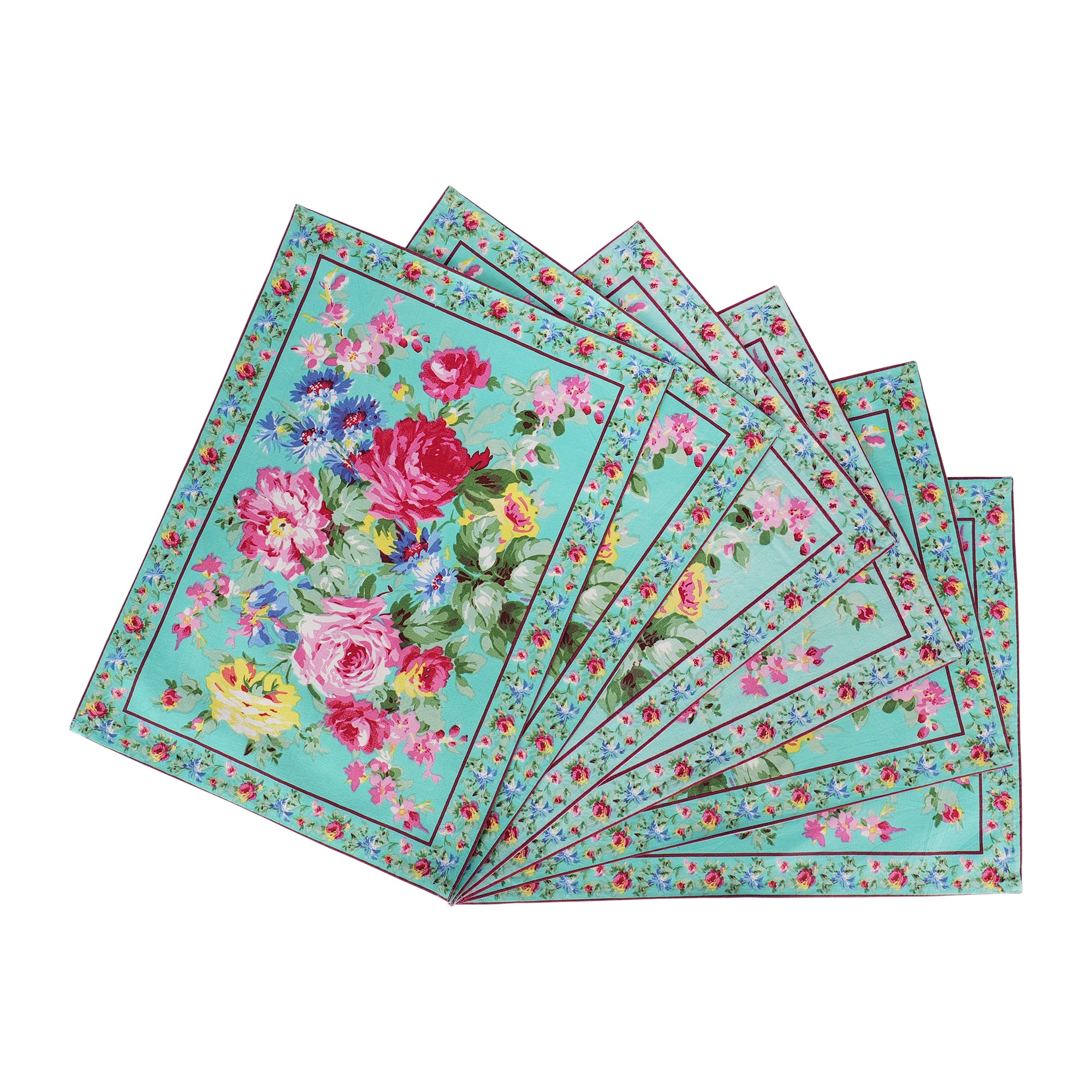 Cottage Rose Placemat set of 6 - Aqua