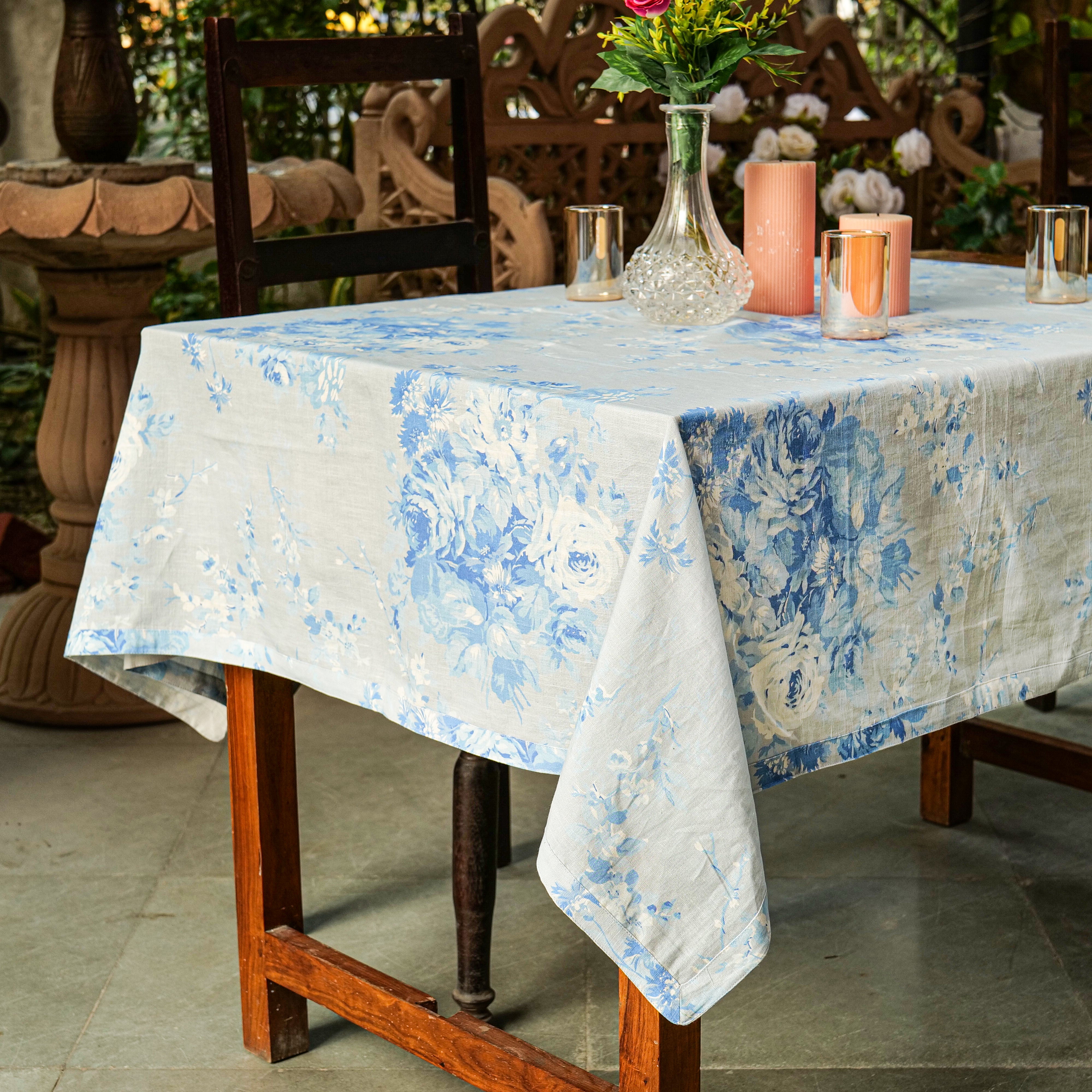 Cottage Rose Tablecloth - Soft Blue