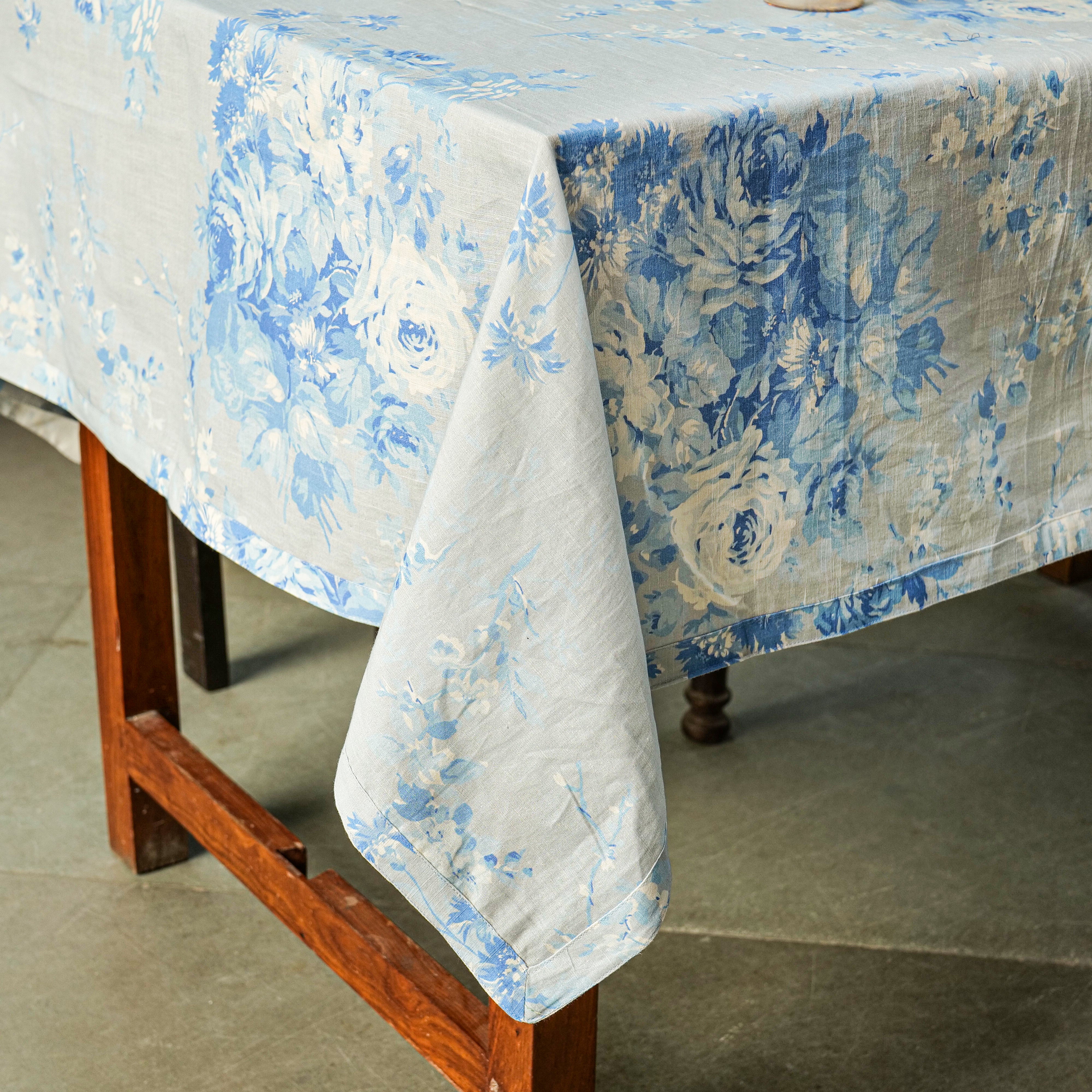 Cottage Rose Tablecloth - Soft Blue