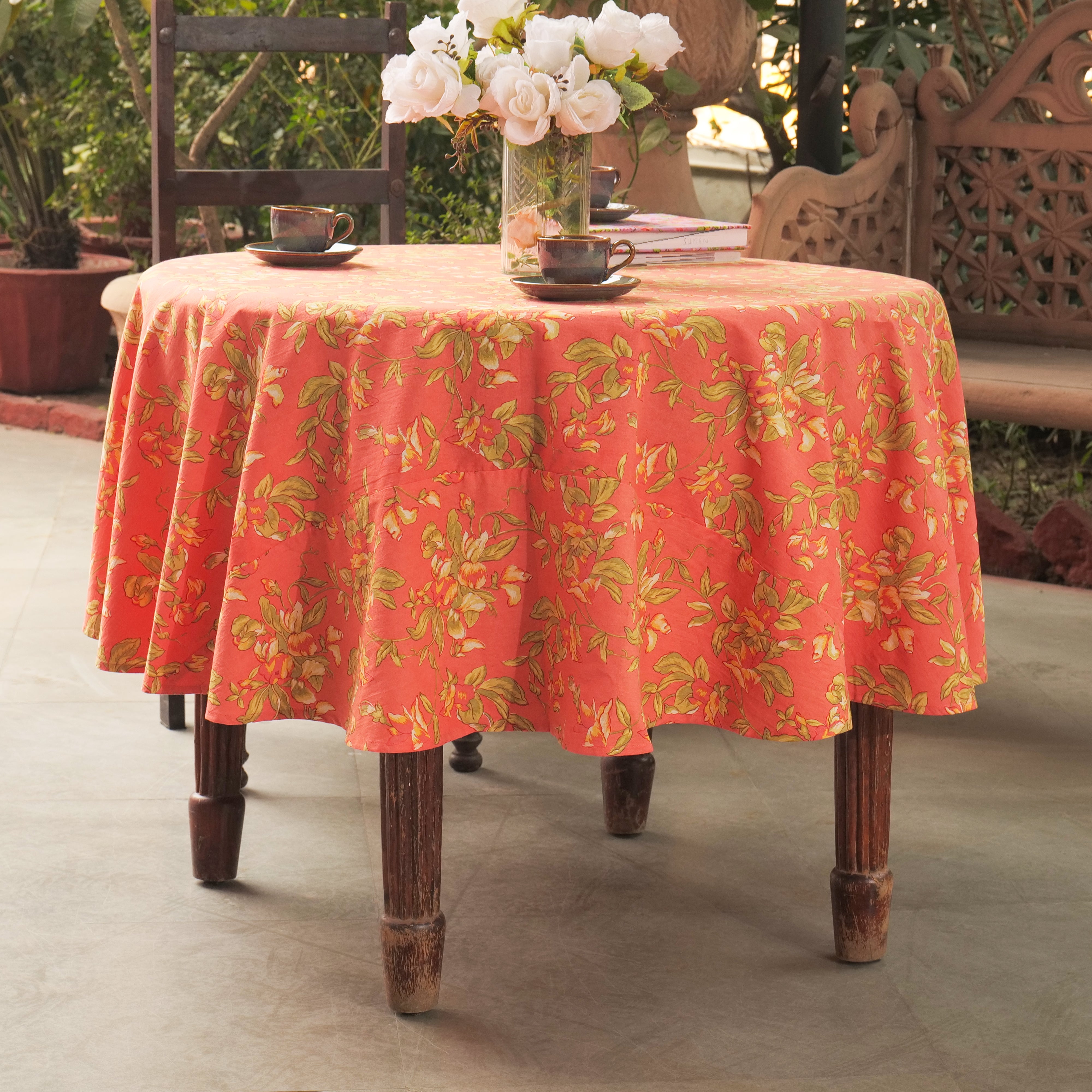 Sweet Pea Round Tablecloth – Coral