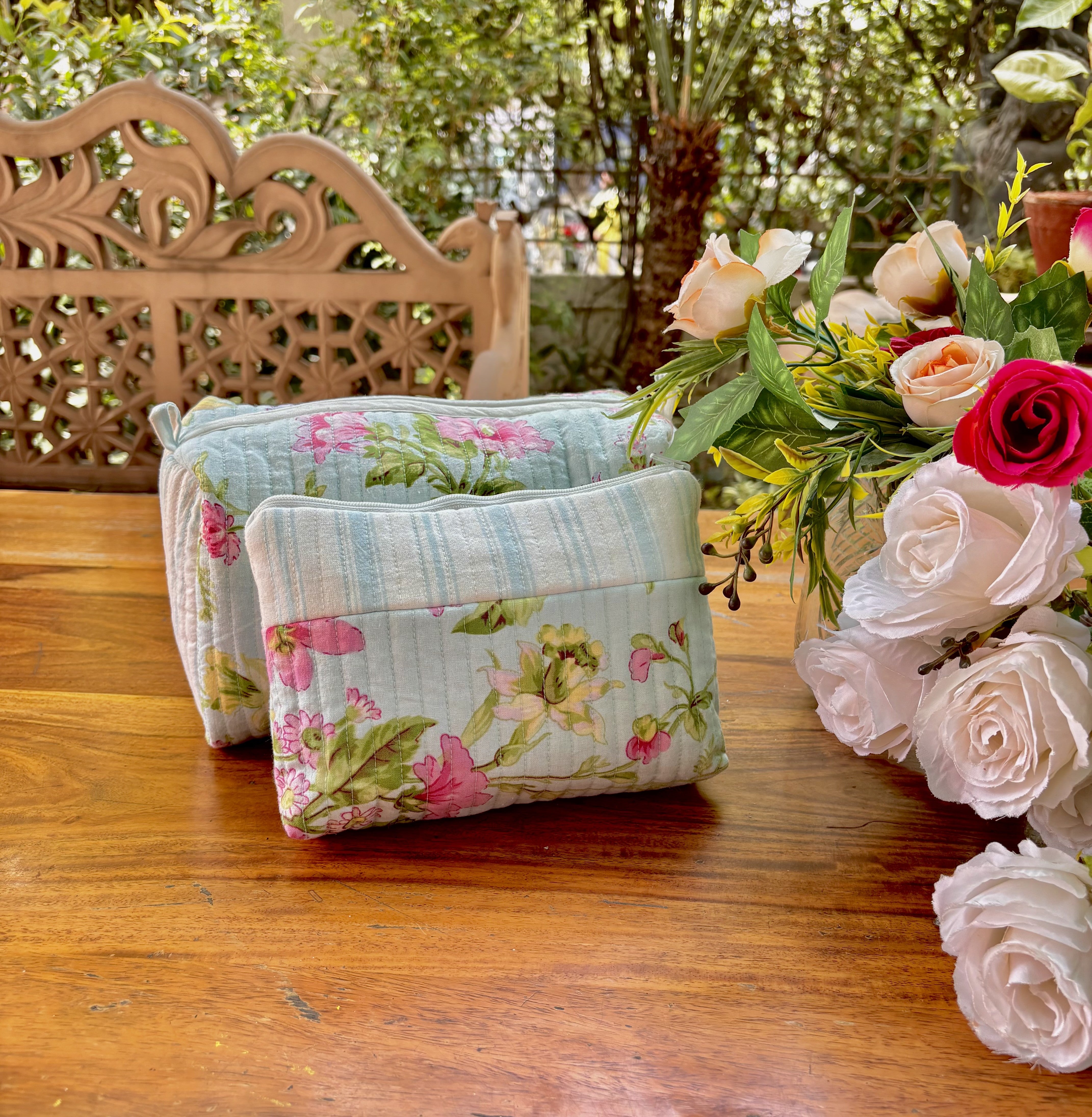 Graceful Garden Cosmetic Bags Set of 2 - Aqua