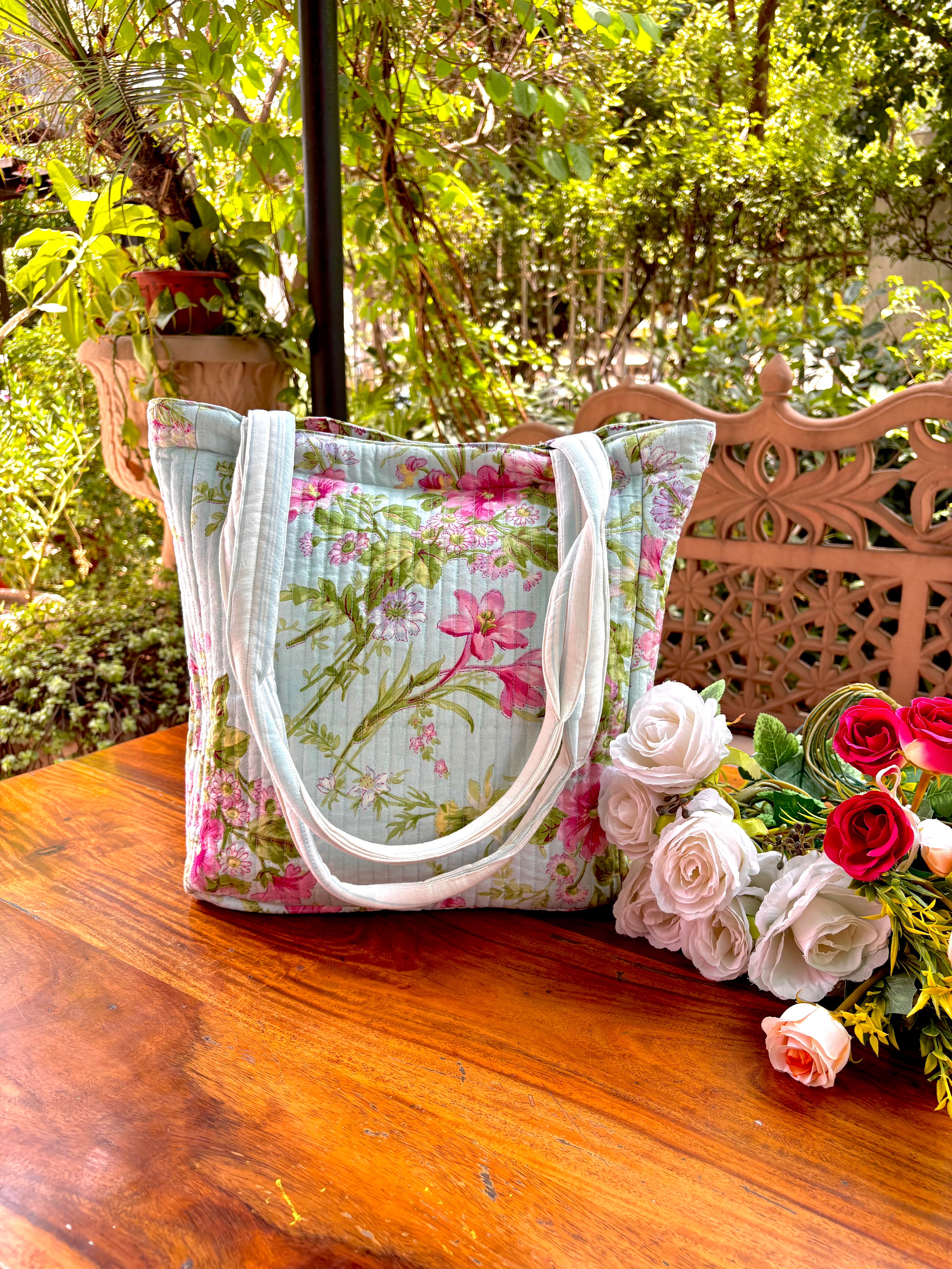 Graceful Garden Tote Bag – Aqua