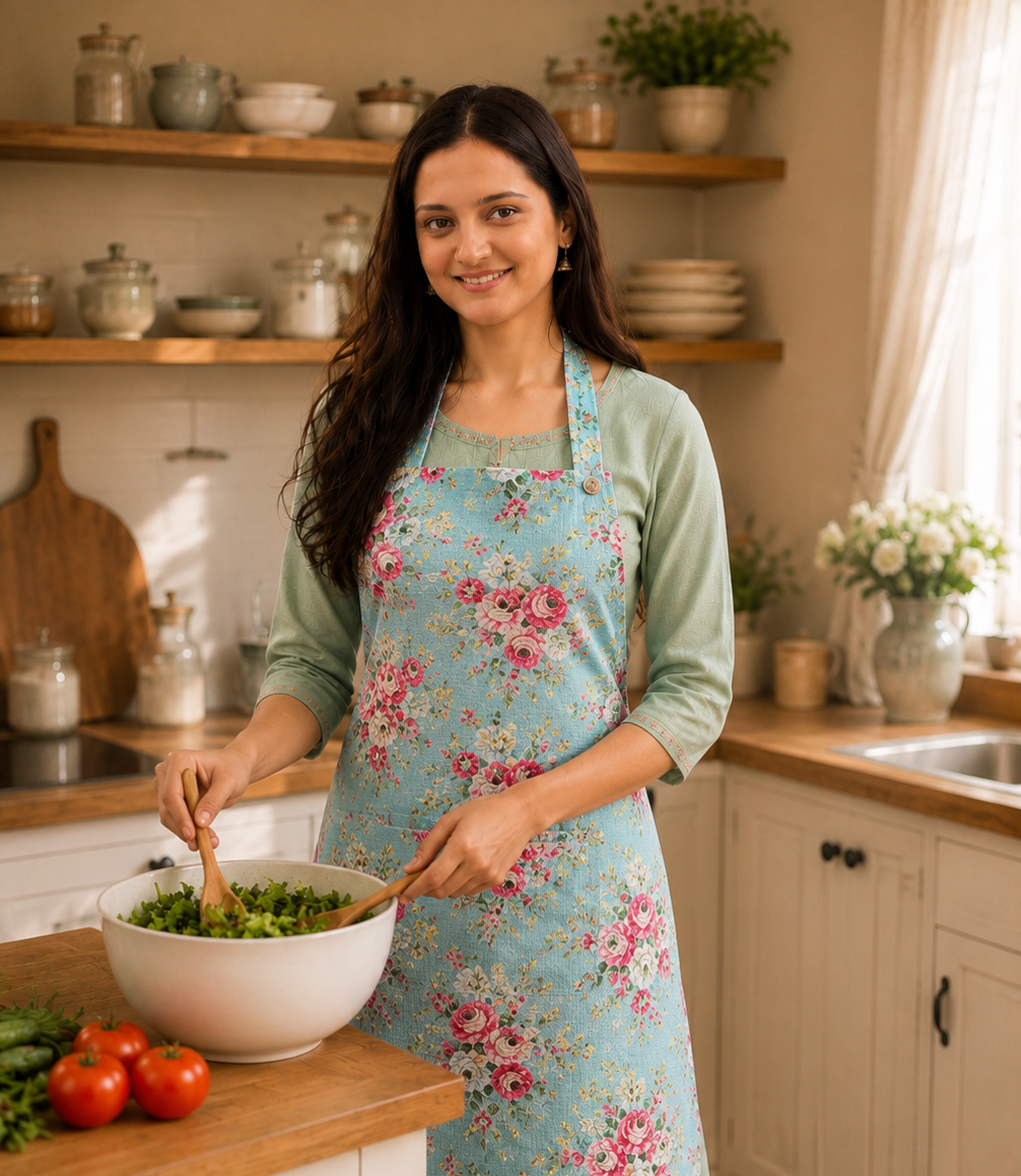 Viola Rose Apron - Aqua
