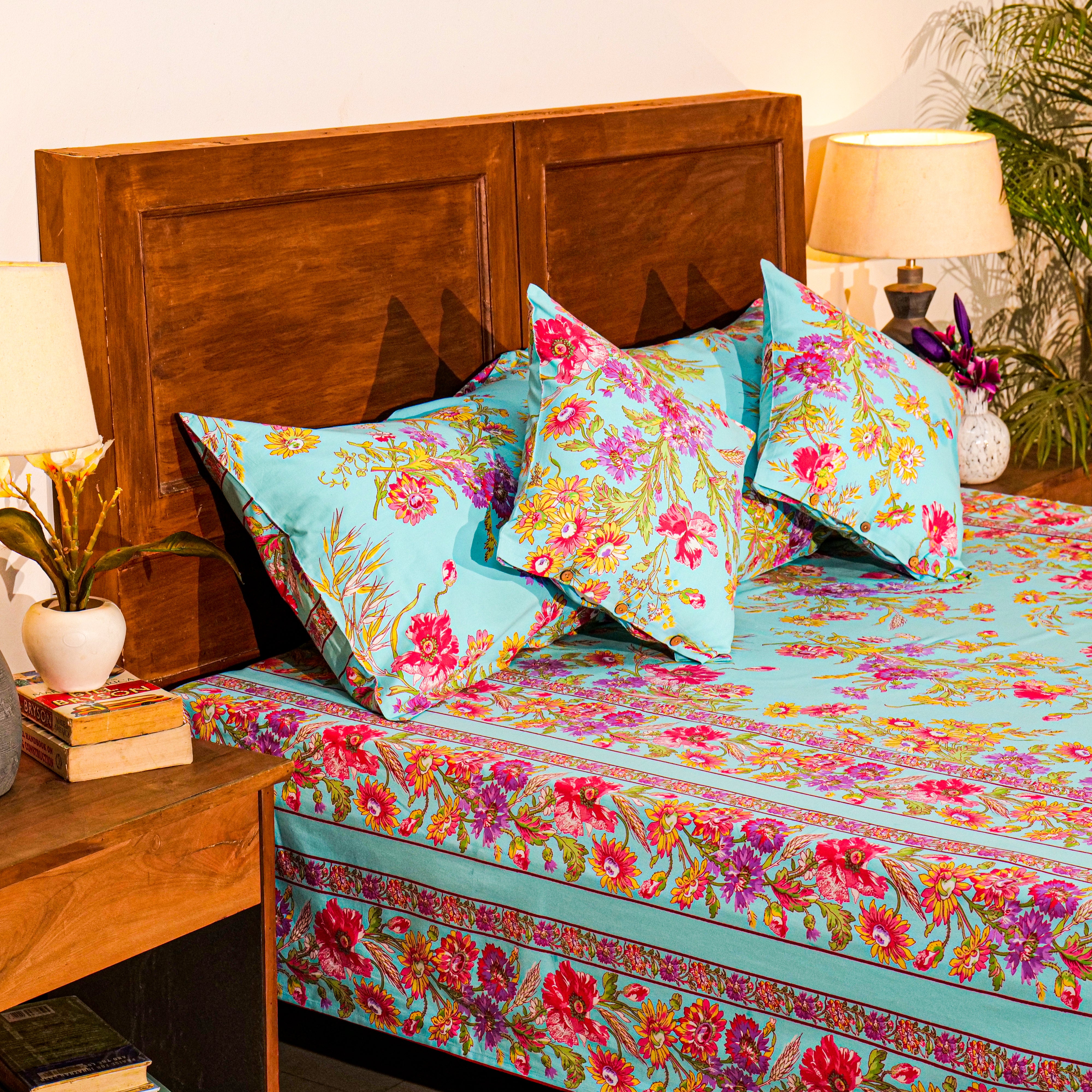Wilde Flower Bed Cover – Aqua