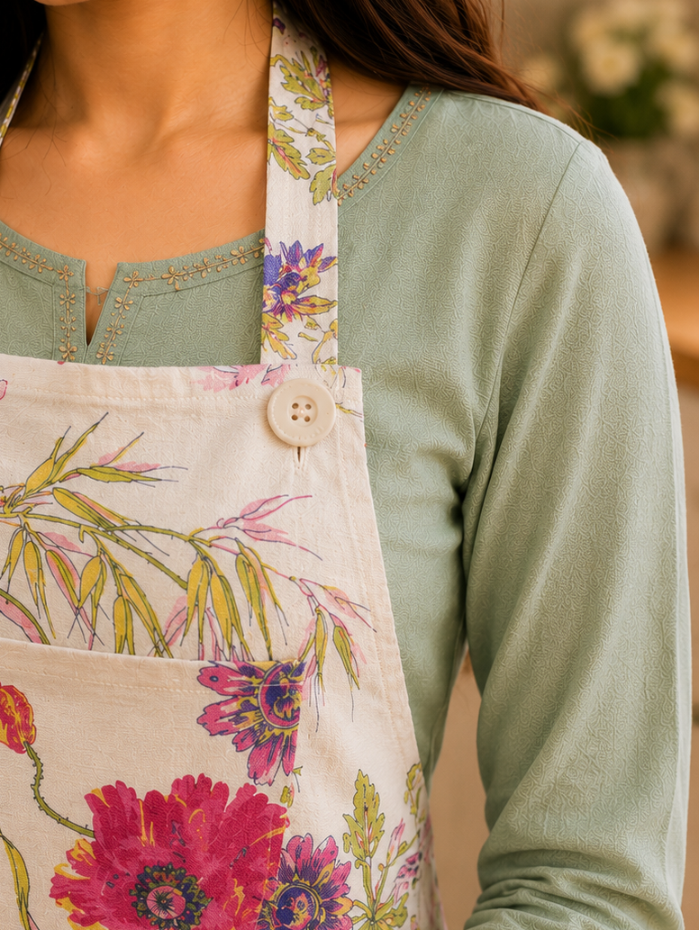 Wilde Florwer Apron - Ecru