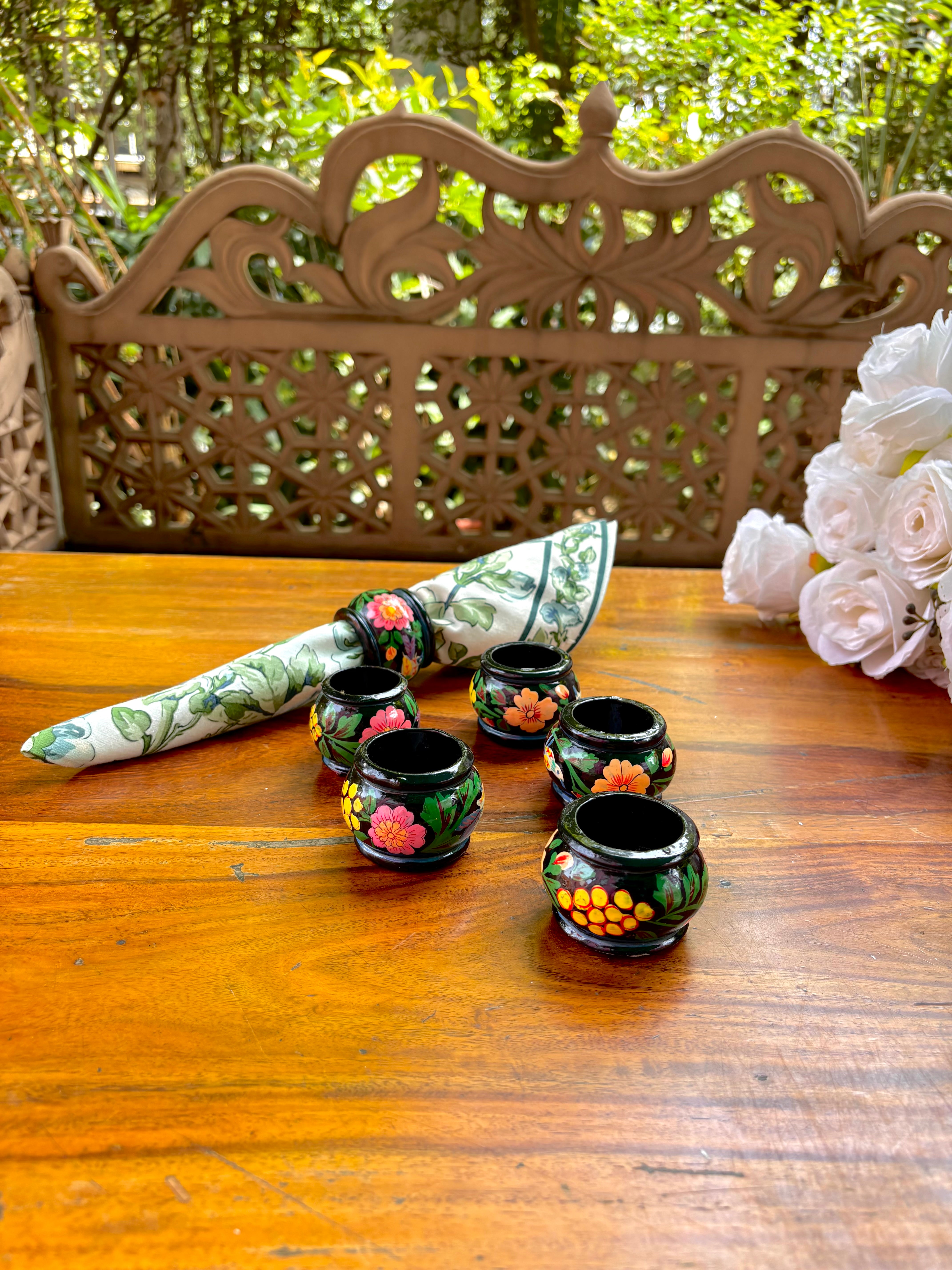 Darjeeling Napkin Ring Set of 6 - Black