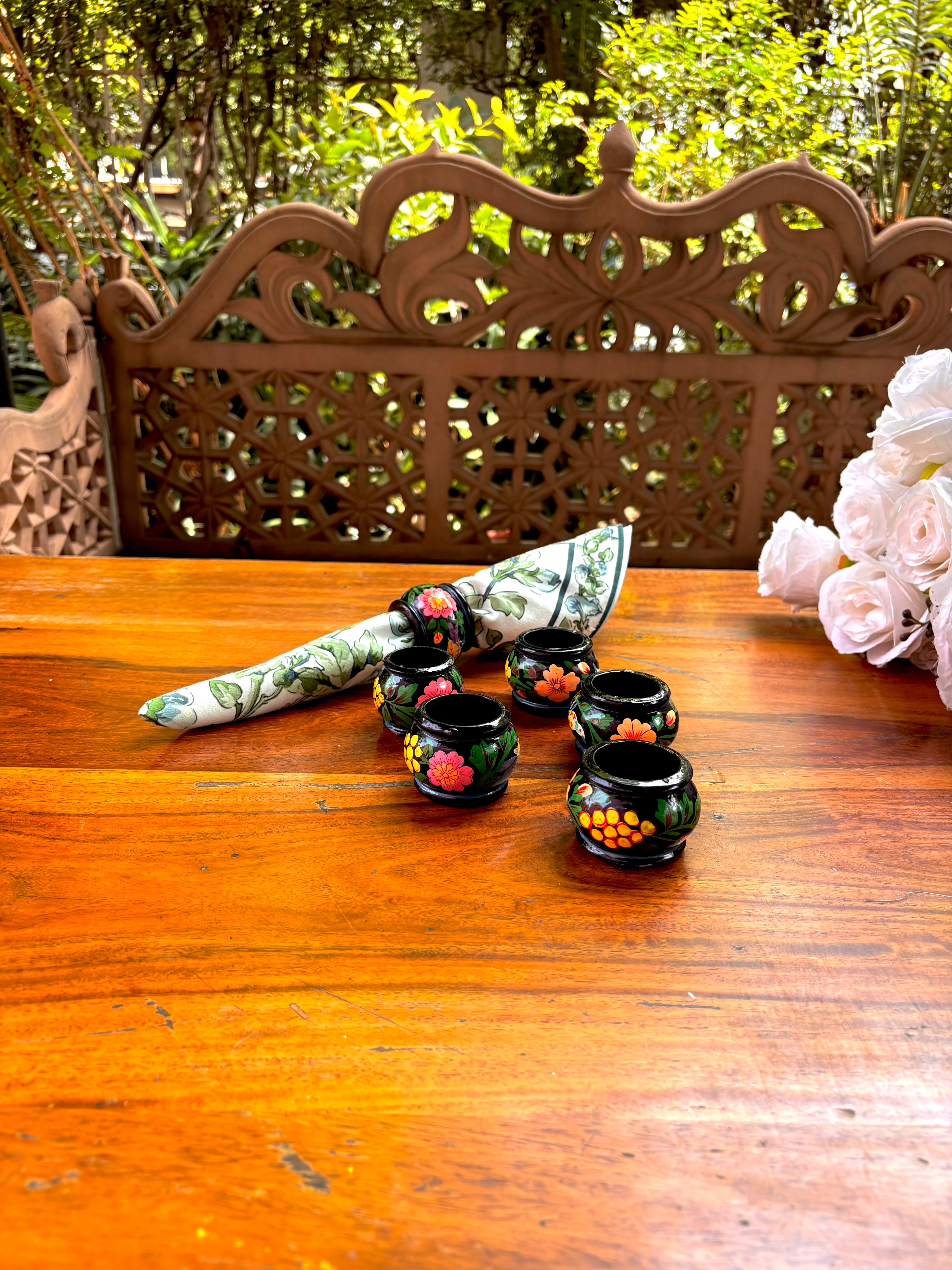 Darjeeling Napkin Ring Set of 6 - Black