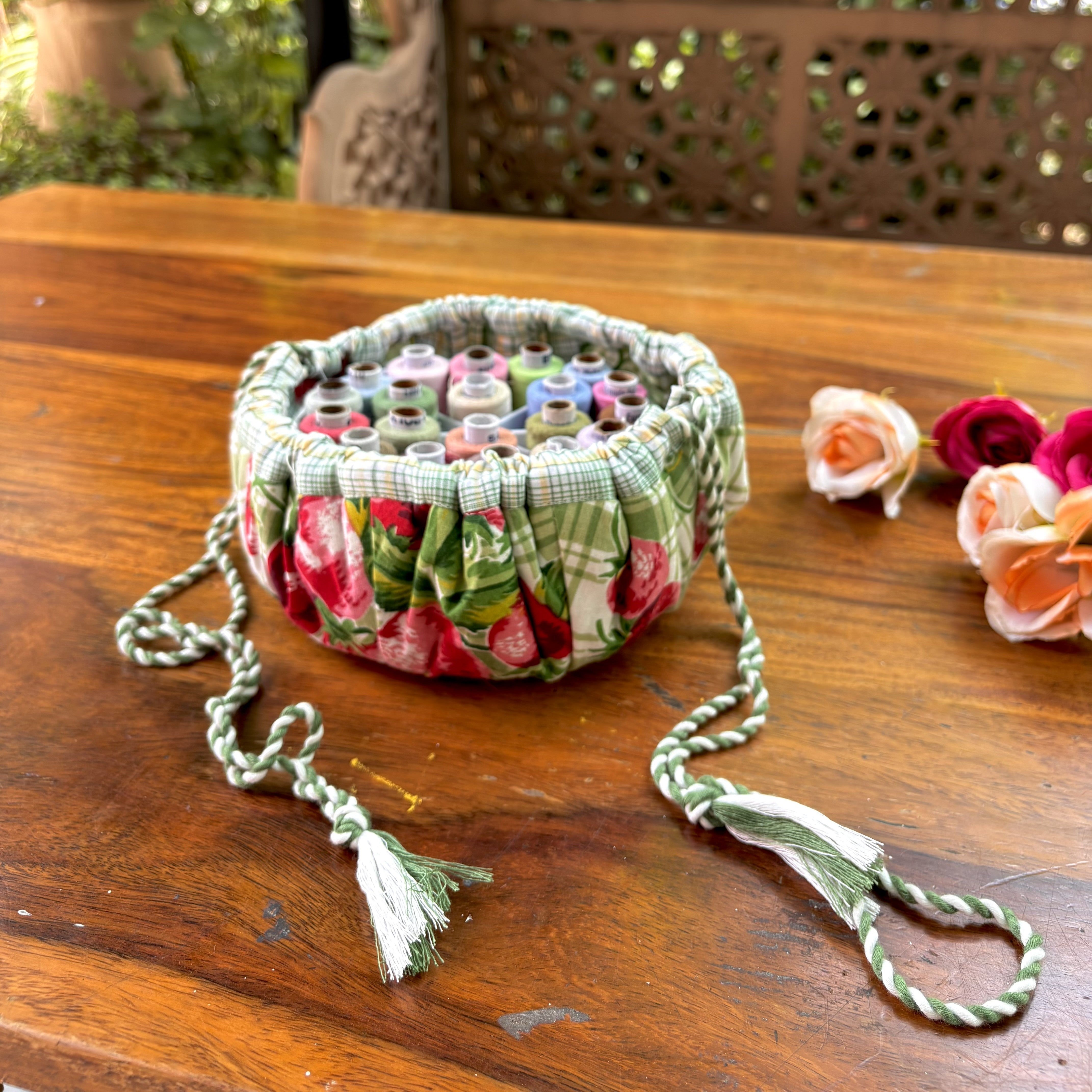 Strawberry Check Sewing Drawstring Kit - Green