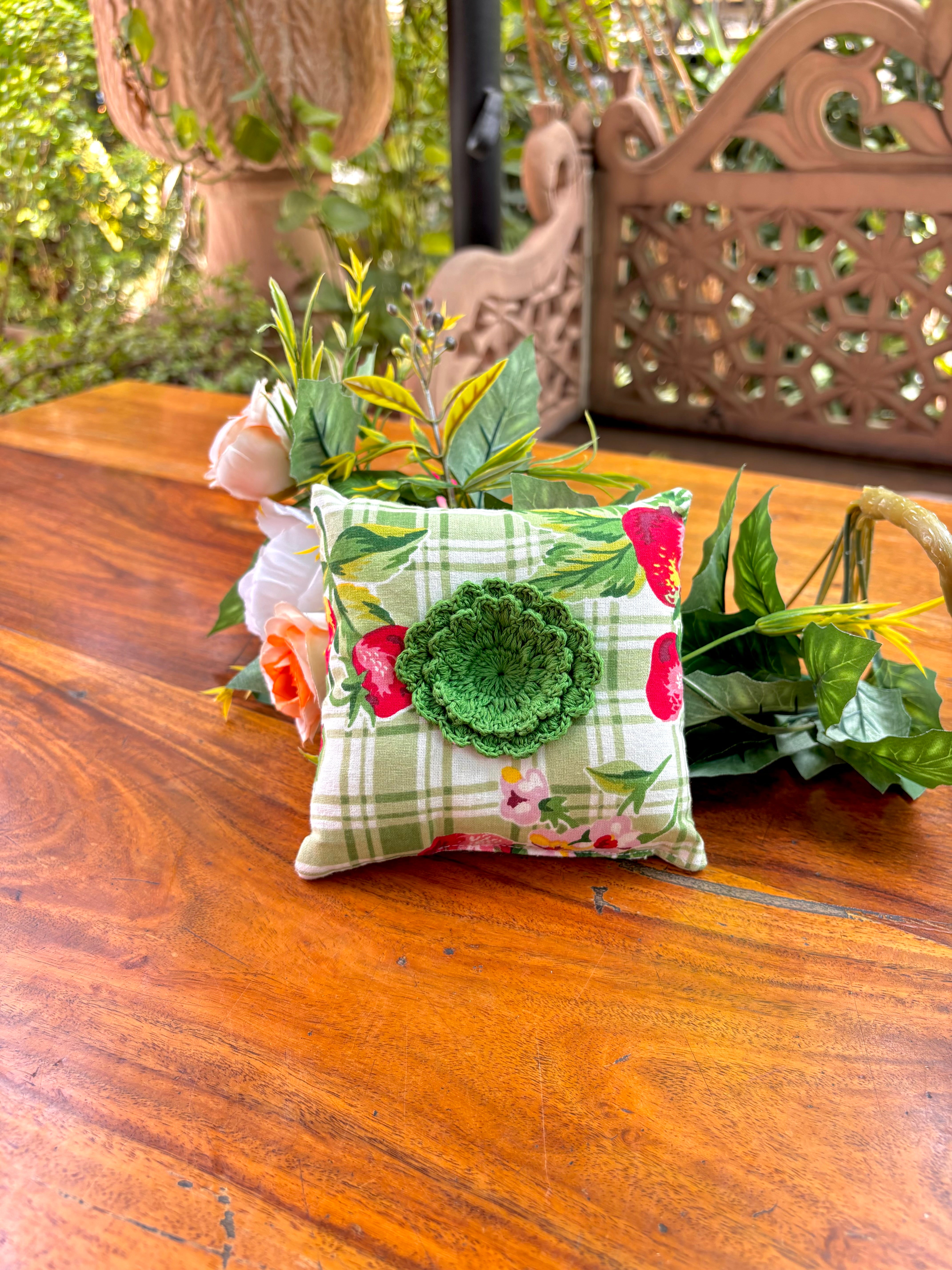 Strawberry Check Pin Cushion - Green