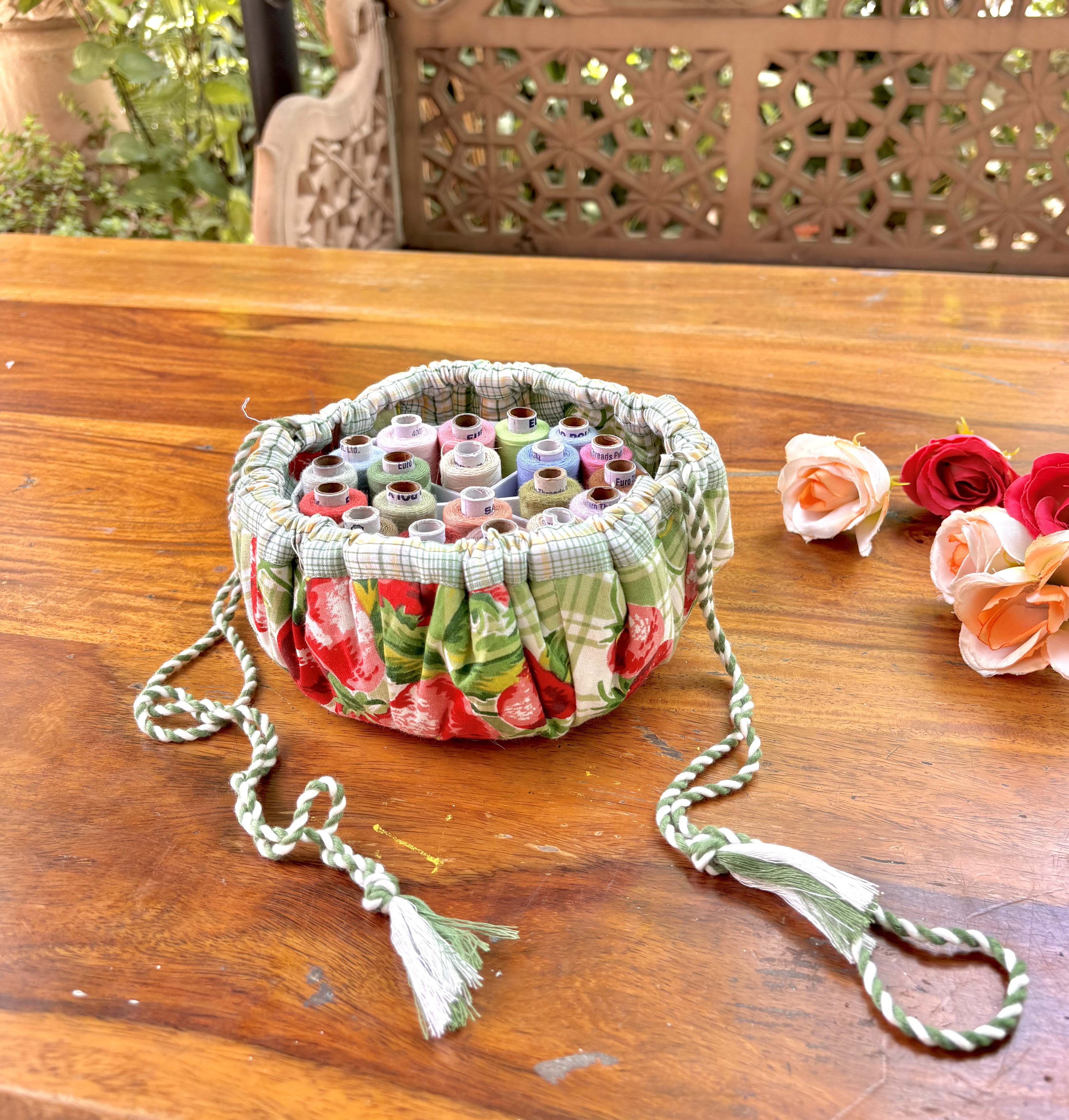 Strawberry Check Sewing Drawstring Kit - Green